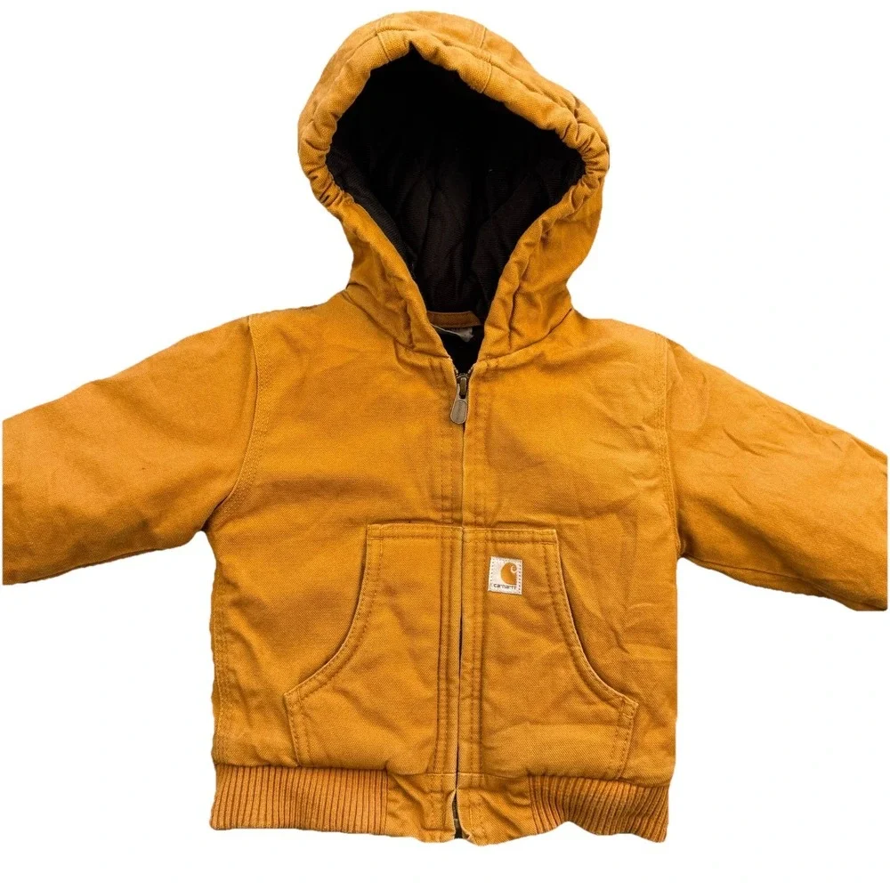 Carhartt Infant Toddler Quilted Lined Tan Hooded Full Zip Jacket 12‎ Months